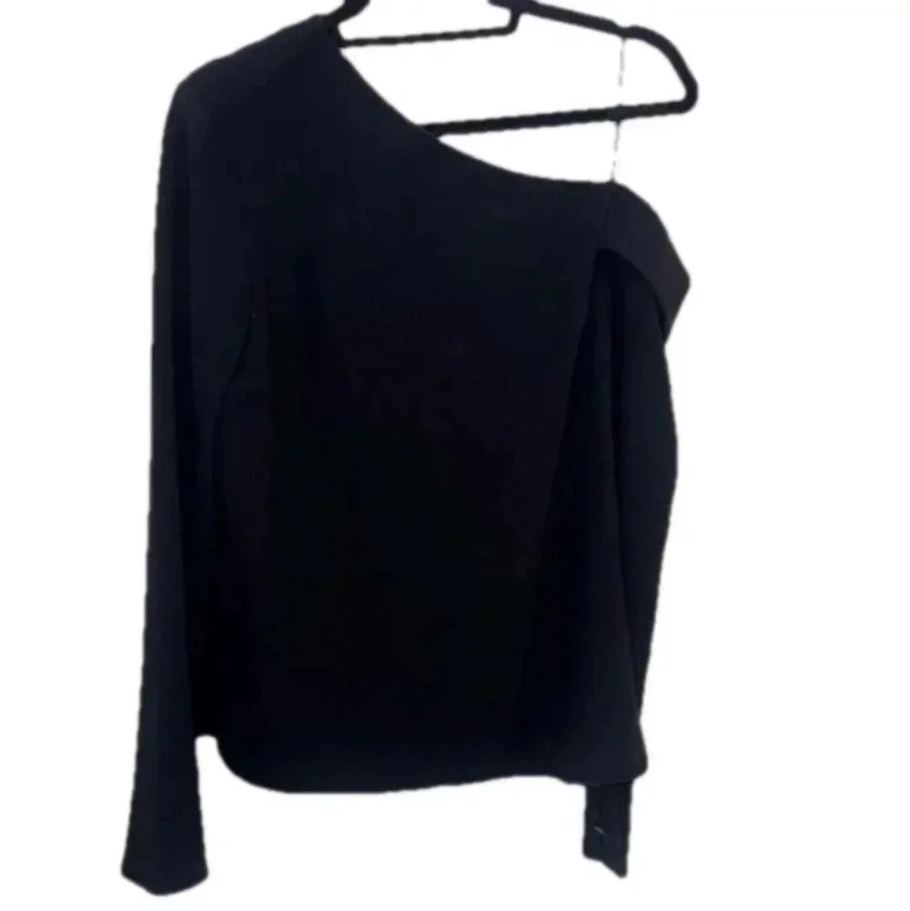 TIBI Asymmetrical Top Black Pullover One Shoulder‎ Long Sleeve Button Women’s 6